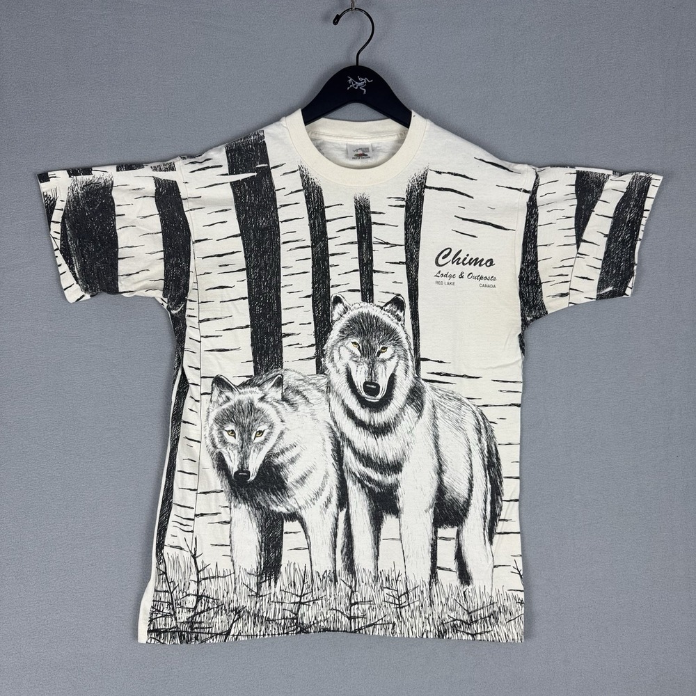 Vintage Wolf T Shirt AOP Single Stitched All Over Print Wolves Nature Mens Large